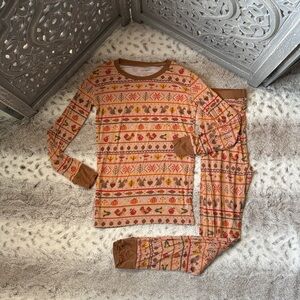 Little Sleepies pajama set girls size 10 farmhouse pattern Thanksgiving turkey